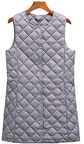 YUNHOME Angelweste Große Größe Weste Warme Weste Winterweste Leichte Daunenjacke Damen Mittellang Diamantkariert Schmale Weste Weste Dünnes Leichtes Jackenfutter-Grau_2XL