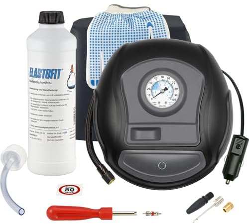 ELASTOFIT Reifen Pannenset mit Kompressor Reifendichtmittel 10 Jahre haltbar (XT200)