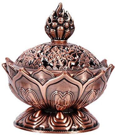 Quemador de Cono de Incienso, Incensario de Reflujo Vintage Cuenco de Incienso en Forma de Loto Vintage con Tapa para Accesorios de Regalo, 6,9 X 7 Cm(bronce rojo)