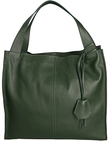 Chicca Borse Borsa a Spalla Donna in Pelle Made in italy 40x36x10 Cm (Verde Scuro N.)