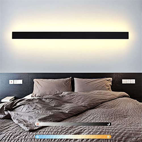 LED Lange Strip Wandleuchte Innen Dimmbar Wandlampen Modern Nachttischlampe Up Down Lichtleiste Wandlicht Aluminium Wand Beleuchtung Wohnzimmer Schlafzimmer Flur Wandbeleuchtung (Schwarz,120CM 58W)
