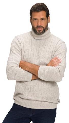 JP 1880 Maglione, Collo Alto, Maglia a Treccia, Sabbia, XXXXL Uomo