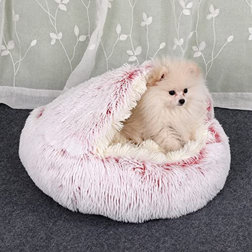 SEDOXX Katzensofa Bett Hundebett Haustierkissen Bett Donuthöhle Katzenbett Haustier Beruhigendes Haus Plüsch Kuschelsack Decke Runde Katze für Indoor Katzen Kätzchen Welpen, Plüsch, 40 cm, Rosa