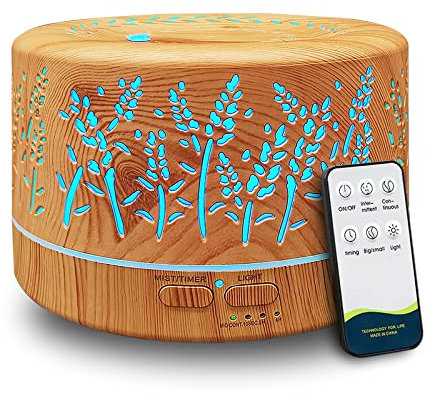 Diffusers for Essential Oils Large Room 600ml,Essential Oil Diffusers for Home with R/C,Cool Mist Humidifier,7 Colors Lights & 3 Mist Mode Waterless Auto Off for Office