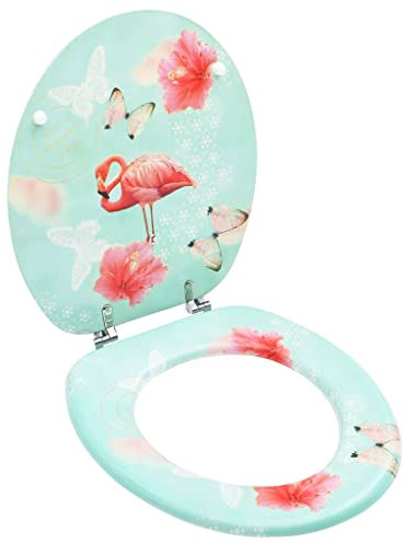 HOMIUSE Toilettensitz mit Deckel MDF Flamingo-Design Toilettendeckel Wc Sitz Klobrille Wc Deckel Toilettenbrille Toilet Seat Toiletten Deckel Familien, Restaurants Universell Design 42,5x35,8 cm