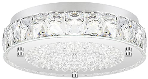 Crystal Chandeliers Flush Mount LED Ceiling Light Fixture, 5000K Daylight White Super Bright 1980LM 11-Inch Dimmable Farmhouse Kitchen Light Modern Ceiling Lamp for Bedroom Bathroom Nursery