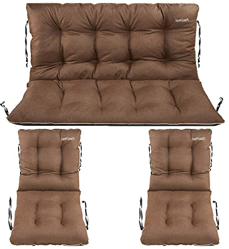 SuperKissen24. Sitzkissen Bankauflage für Gartenbank - Bankkissen Bankauflage 100x60x50 cm mit 2er 48x96 cm Stuhlkissen Set - Auflagen für Gartenmöbel Wetterfest - Outdoor und Indoor - Braun Leinen