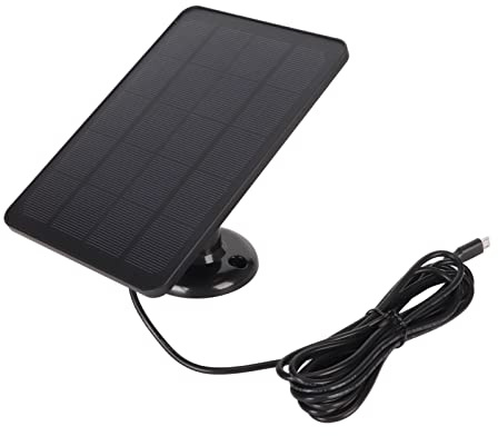 Solpanel för Säkerhetskamera, 4W Vattentät Solcellsladdare för Kamera med 360 Justerbar Montering, Enkel Installation, Mikro-USB och USB C-utgångsport, Effektiv Konvertering (Svart)