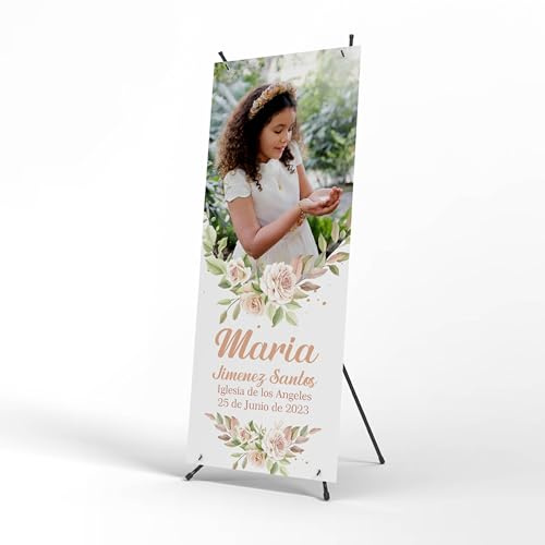 Cartel Personalizado Comunion - Photocall comunion con Foto para Decoracion | Print Stamp Love, Decoracion comunion, Lona personalizada PVC Resistente con Estructura, Montaje fácil (70x180cm) MODELO 4