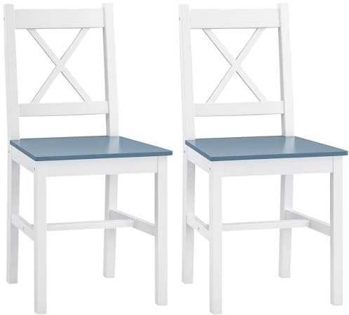 HOMCOM Dining Chairs Set of 2, Pine Wood Kitchen Chairs with Cross Back, Solid Structure for Living Room and Dining Room, White