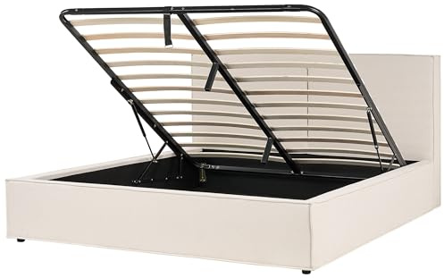 Beliani Polsterbett beige mit hohem Kopfteil Lattenrost 180 x 200 cm Bettkasten Moissac