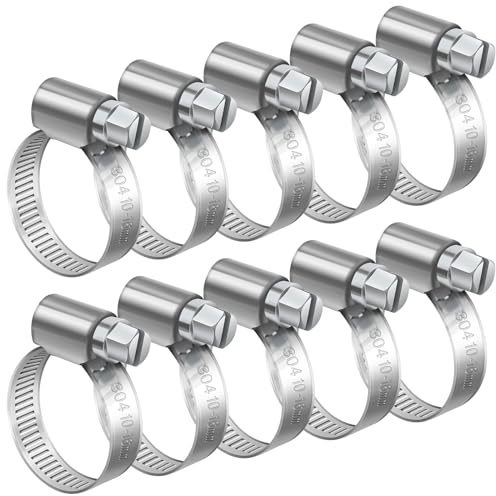 Bolatus Schlauchschellen 10-16mm, 10 Stück Schlauchschelle 304 Edelstahl | Einstellbare Schlauchklemmen Schlauchbinder, Schlauchschelle Rostfrei für Benzinschlauch, Dieselleitung, Wasser Rohr, Haus Ga