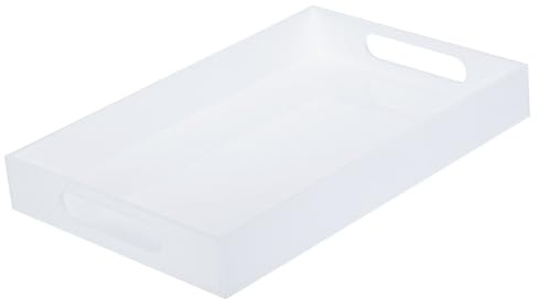 PATIKIL Plateau en Acrylique Blanc Élégant Et Moderne De 15 x 10 pour Le Service Et La Décoration, Plateau De Service Brillant Rectangulaire De 2/5 Cm De Hauteur avec Poignée