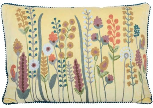 Casa Moro Boho Chic Dekokissen Santa GELB 48x30 mit Bommeln, Füllung Motivkissen mit Blumen-Schau Bestickt Zierkissen bunt rechteckig KI10013