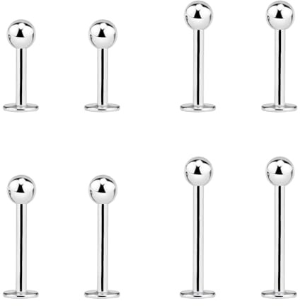 Body CAC Steel 8PCS-18G(1.0mm) Flat Back Monroe Lip Labret Studs, Tiny Ear Conch Studs Helix Tragus Piercing Jewellery
