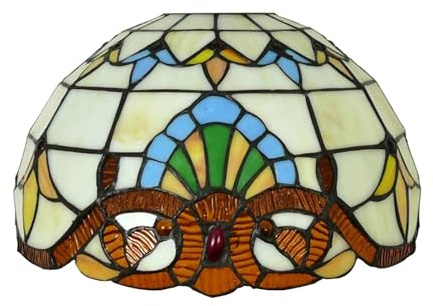 Tiffany Lamp Shade Replacement 12X7 Inch Baroque Stained Glass Lampshade Only 1-5/8-Inch Fitter Opening for Arched Floor Lamp, Torchiere Lamp, Pendant Light,Beige