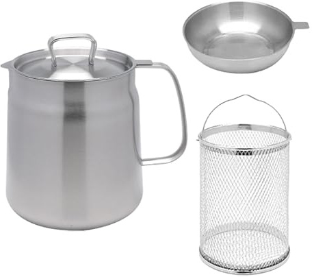 Fenteer Stainless Steel Deep Fryer Pot Frying Basket Nonstick French Fries Pot Small Deep Fryer Pot for Onion Rings Restaurant Picnic, Style A 2L