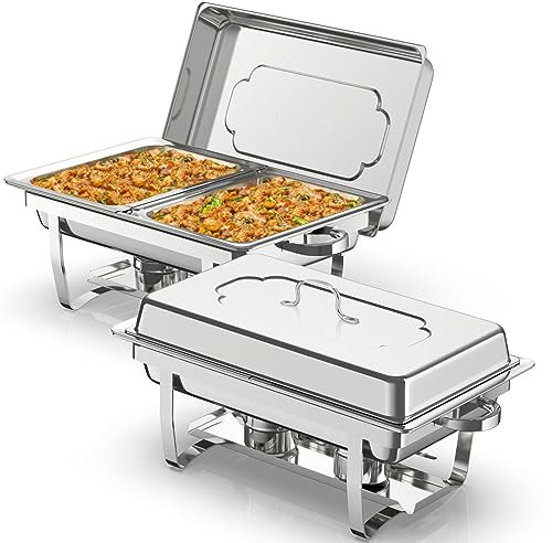 NArra 2 Pezzi Set Buffet scaldavivande, 9L in Acciaio Inox per Catering con teglie per Alimenti di Mezza Misura, scaldavivande con Telaio Pieghevole per Feste, Matrimoni, cene, Buffet