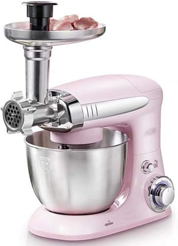 Batteur sur Socle 4L, 1000 W, 6 Vitesses, avec Crochet pétrisseur, Fouet et Batteur, Bol de mélange et broyeur, mixeur de Cuisine électrique, Rose