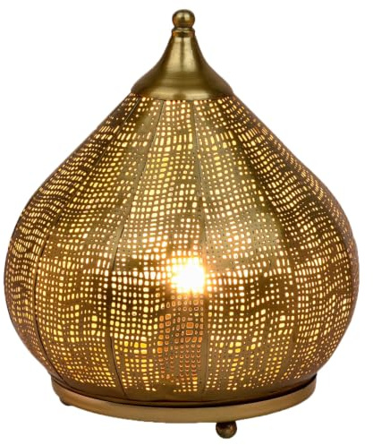 Orientalische Tischlampe Jamiel handgefertigt aus Metall in Gold 28 cm