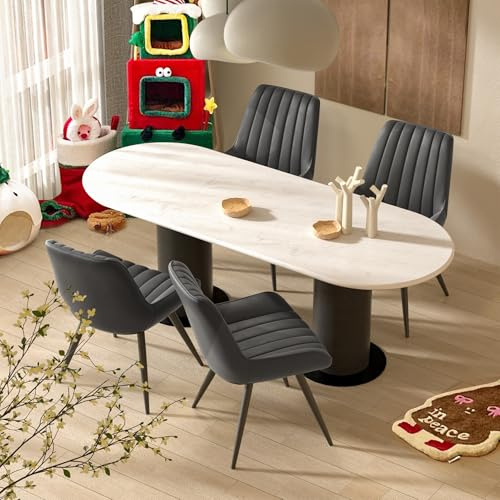 Hawthyhome Esszimmerstühle 4er Set Polsterstühle Dunkelgrau | 10 cm Dicke Sitzkissen,Künstlicher Stoff; Rückenlehne,Moderne Sessel Metallbeine