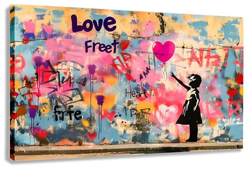 Kunstbruder Banksy Bilder Urban Streetart Gross Quer, Home Deko Wohnung Bild Wohnzimmer Bilder Leinwand Graffiti kunstdrck - Moderne Mood Bilder Bunt (MädchenMitHerz_PinkLove, 40x60 cm)