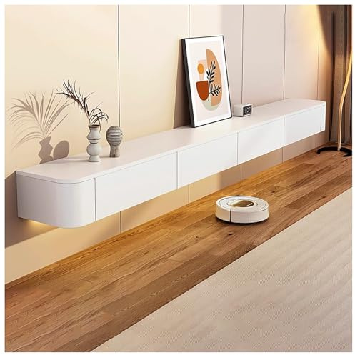 Floating TV Unit Cabinet, Wall Mounted TV Shelf, Standing Or Hanging TV Lowboard, Entertainment Center Media Console For Living Room(White,180x24x20cm)