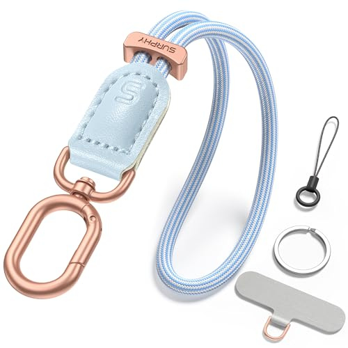 SURPHY Leder Handykette Kurz Universal, Verstellbares Handschlaufe Handy | Handyband Schlüsselband lanyard Handyanhänger Trageband für iPhone Kopfhörer Handyhülle Schlüssel Karteninhaber