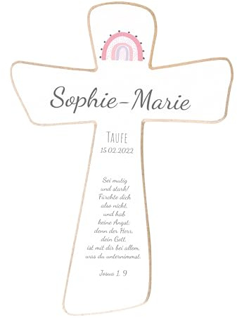 Holzura Personalisiertes Taufkreuz aus Holz, Individuelles Taufe Geschenk für Jungen & Mädchen, Kommunion, Firmung oder Kinderzimmer Dekoration