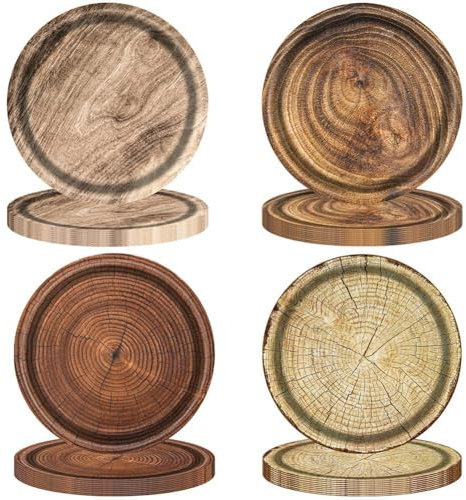Vobumix Vaisselle Jetable 40 Pièces Assiettes À Manger Jetables Texturées en Bois Assiettes À Dîner De Fête en Grain De Bois Fournitures Assiettes en Papier Rondes