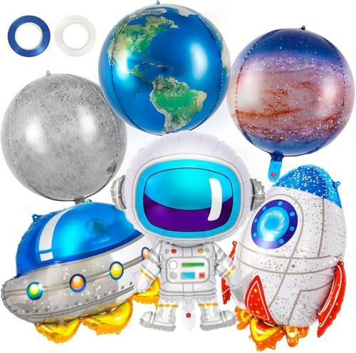 Weltraum Luftballons 6 Stück Planeten, Astronaut, Raumschiff, Rakete Deko für Kinder Geburtstagsparty