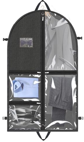 NCTNCX KleiderhüLle 110×60cm Faltbar Kleidersack Kurz Mit 4 Taschen KleidersäCke Mit ReißVerschluss Staubdicht Kleidersack Anzug FüR Reisen FüR Anzug Mantel,Hemden,Jacke (Schwarzer)