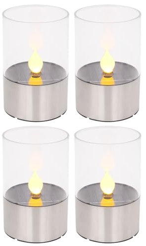 Teelichter Solar Outdoor LED Gartendeko Tischleuchte Solarkerzen Außen, Feuereffekt, 1800K warmweiß, DxH 7,5x11 cm, 4er Set