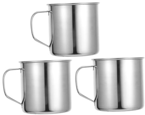 GLEAVI 4 Pezzi Bicchieri Da Caffè in Acciaio Inox Portatili Per Campeggio Bere Caffè Tè e Acqua Con Maniglia Ergonomica Adatti Per Escursionismo Campeggio e Picnic