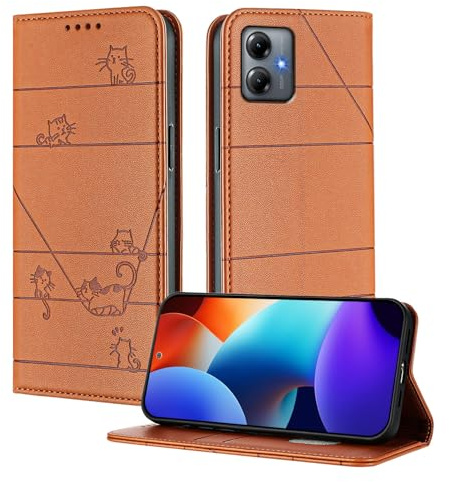 XINYEXIN Funda de Piel para Motorola Moto G54 5G | Marrón, Carcasa Tipo Libro, Tipo Cartera, Bloqueo RFID, Ranuras para Tarjetas, Cierre Magnético, Soporte, Antigolpes