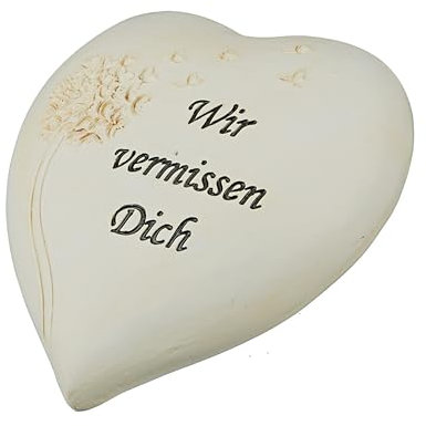 CULT at home Herz Grabschmuck „Wir vermissen Dich“ – Grabdekoration Allerheiligen Steinherzen Grab Deko Grabstein – Pusteblume Gedenkstein fürs Grab Friedhof – aus Kunstharz 13 x 13 cm