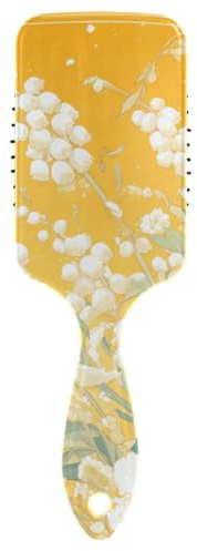 Masajeador de cabello vintage con diseño de lirio de los valles, color amarillo, diseñado para el crecimiento del cabello, con mango ergonómico, cepillo antiencrespamiento para cabello