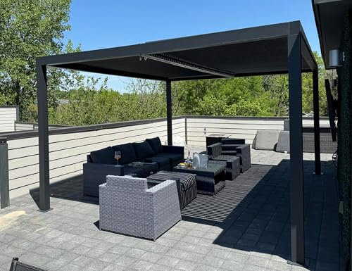 Pergola bioclimatica con luci LED 4,24 x 3,68 m, doghe regolabili in alluminio, 15,6 m², tettoia da giardino per esterni, patio, tenda da giardino grigia