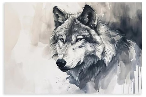 QITJSGD Schwarz-weißes Wolf-Leinwand-Poster, Wandkunst, Dekordruck, Bild Gemälde für Wohnzimmer, Schlafzimmer, Dekoration, 30 x 45 cm
