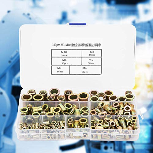 Cocoarm Set Dadi per Rivetti M3-M10, Acciaio al Carbonio con 180 Inserti Filettati per Applicazioni in Metallo e Plastica