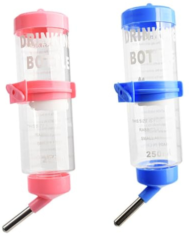 SEWACC 2pcs Large-capacity Rabbit Water Container Blue and Pink Hanging Water Dispensers for Chinchilla Guinea Pig Squirrel Easy Install Pet Drinking Bottles