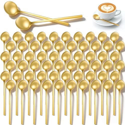 Yuanan 60 PCS Espresso Spoons, 5 Inch Gold Coffee Spoons Bulk Stainless Steel Tea Spoon Durable Mini Gold Dessert Spoon for Stirring Coffee, Tea, Soup, Cakes, Dessert and Ice Cream
