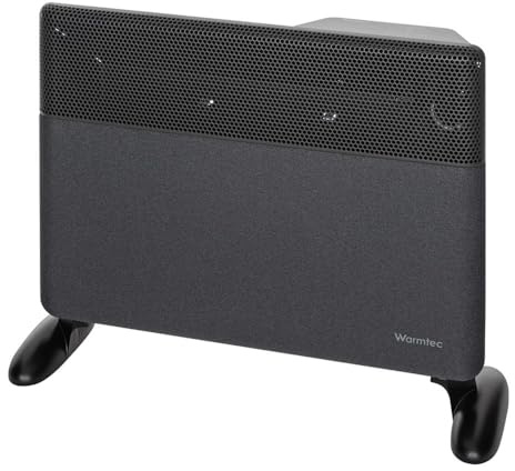 WARMTEC Elektroheizung Konvektor 1500W Inverter - Energiesparend Elektroheizkörper Wandmontage und Mobil - Smart Heizung mit WLAN und Thermostat - Timer, IP24-Schutz und Stoff-Front - Anthrazit