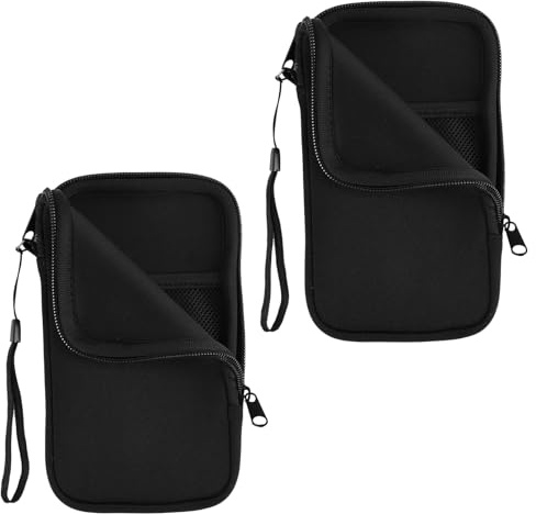 2 Stück Handytasche Neopren, Handysocke mit Kordelzug, Handy Tasche Handysocke für Smartphones bis 18,5 cm, Handytasche Stoff für Karten, Geld und Zubehör, Handy Tasche zum Umhängen (Schwarz)