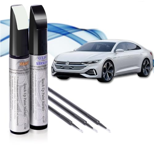 Reparador de Arañazos para Coche, Lápiz de Retoque para Automóvil, Bolígrafo Repara Arañazos, Rotulador de Reparación, 2 Piezas de Pintura de Retoque Volkswagen (LB9A Blanco Caramelo) con Base + Laca.