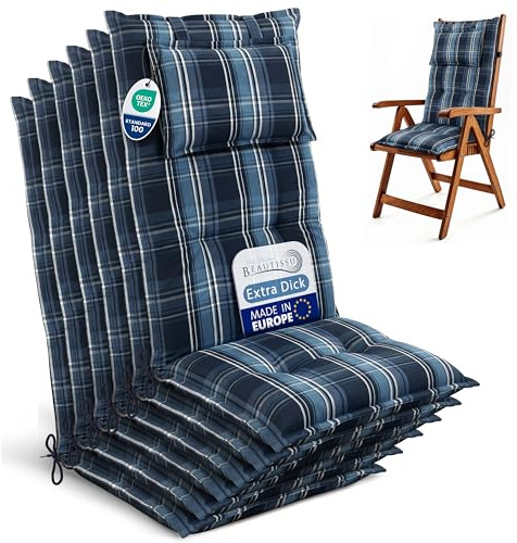 Beautissu 6er Set Gartenstuhlauflagen Hochlehner Sitzauflagen UV-Lichtecht