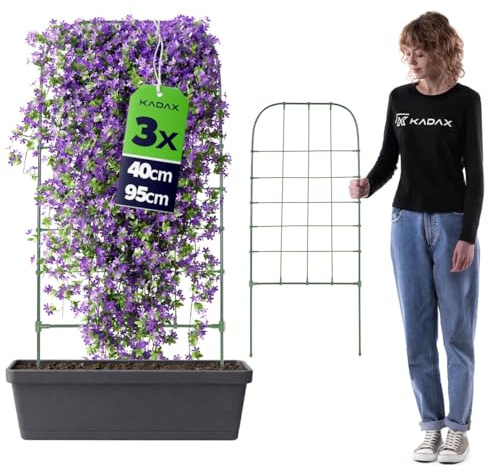 KADAX Rankgitter 40 x 95 cm, 3 Stück, Rankhilfe für Kletterpflanzen wie Gurken & Tomaten, Pflanzenstütze aus beschichtetem Metall, Pflanzgitter für Gewächshaus