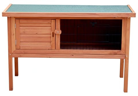 Kaninchenstall für den Außenbereich | einstöckiger Meerschweinchenkäfig | Kleintierheim aus Holz mit Gitterfront | Groß - 136 x 50 x 70 cm