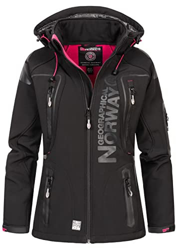 Geographical Norway Tislande Lady - Kapuzen-Softshelljacke Frau Wasserdicht Outdoor - Winddichte Jacke - Outdoor-Aktivitäten Wandern Skifahren Herbst Winter Frühling (Pink Schwarz M-Größe 2)