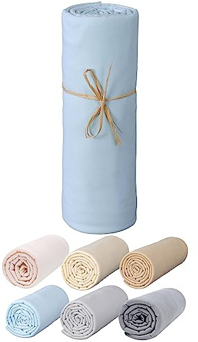 P'tit Basile Drap Housse 70x140 cm - Jersey peigné 100% Coton Bio - Bleu Ciel - pour Matelas bébé Enfant 70x140 ou 60x120 cm - Matière Extensible Pas de Repassage - Larges Profonds Bonnets